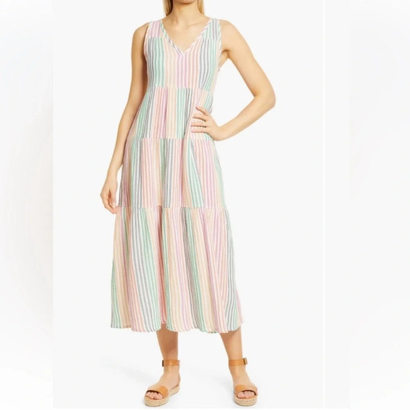 NWT Marine Layer Sleeveless Corinne Rainbow Striped Maxi Dress - Picture 1 of 6